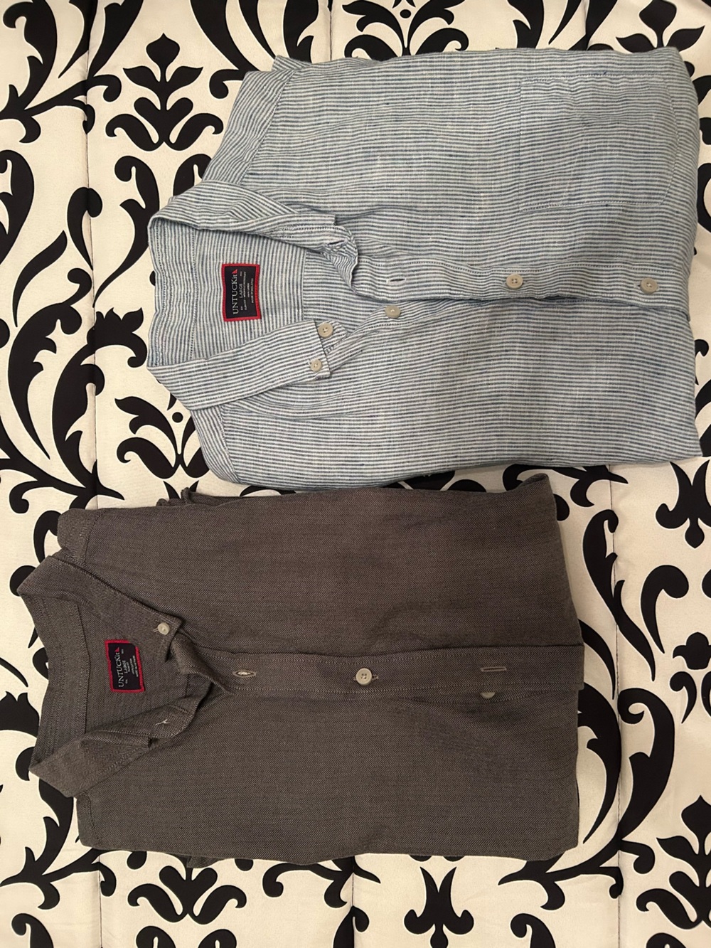 Untuckit Men's Shirt Bundle with Light Blue Striped and GrayButton-Up Shirt